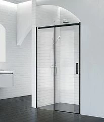 Душевая дверь в нишу BelBagno ACQUA-BF-1-120-C-NERO 120*198 L/R профиль черный с поддоном 120*90*3 белый матовый