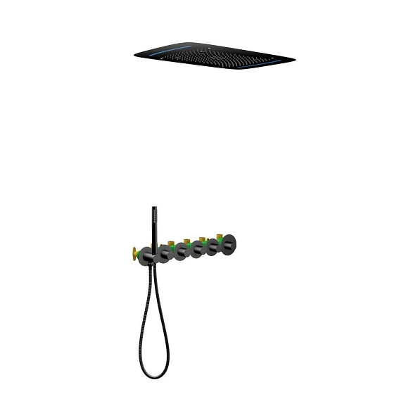 Душевой комплект Timo Saona SX-2319/03SM с термостатом и Led-подсветкой черный матовый