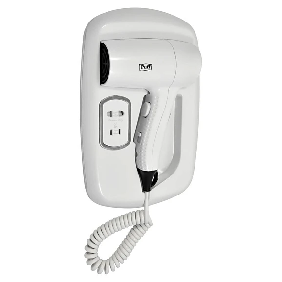 Фен Puff 1203B белый настенный с дополнительной розеткой