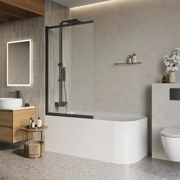 Душевая шторка на ванну BelBagno Luce LUCE-VF-11-80/145-C-NERO 80*145 профиль черный матовый L/R