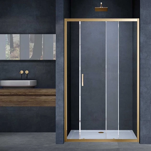 Душевая дверь в нишу Vincea Alpha 120*190 L/R профиль брашированное золото без поддона
