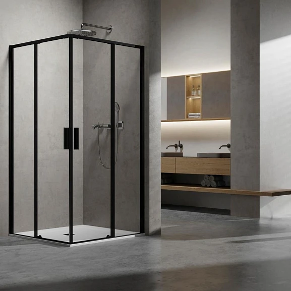 Душевой уголок Slim 8mm Vincea 90*90*200 профиль черный матовый без поддона