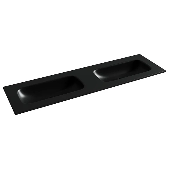 Встраиваемая раковина Ceramicanova Grace 161*45,7 с двумя чашами без отверстий под смеситель черная матовая