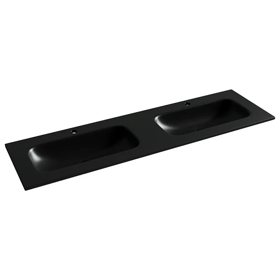 Встраиваемая раковина Ceramicanova Grace 161*45,7 с двумя чашами и отверстиями под смеситель черная матовая