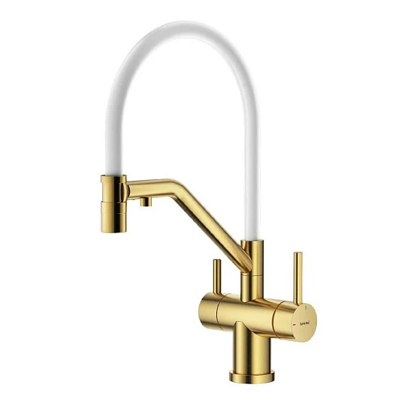 Смеситель Splenka S70.62.03 для кухни с гибким изливом и функцией подключения фильтра золотой сатин