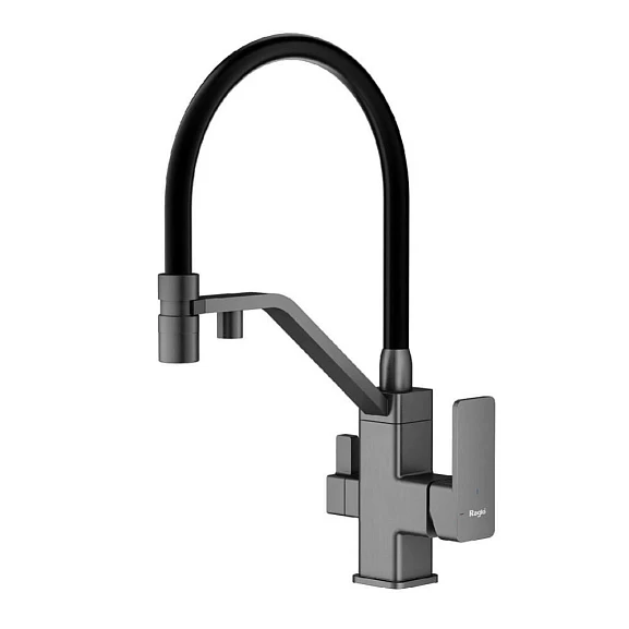 Смеситель Raglo R85.62.09 для кухни с гибким изливом и функцией подключения фильтра графит