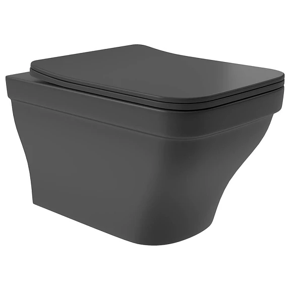 Подвесной унитаз Aqueduto Esteta 36,5*52 безободковый с крышкой-сиденьем микролифт черный матовый
