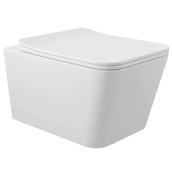 Подвесной унитаз Aqueduto Macio 37*52 безободковый с крышкой-сиденьем микролифт белый глянцевый