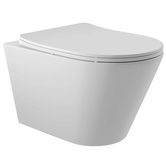 Подвесной унитаз Aqueduto Cone 36*52,5 безободковый с крышкой-сиденьем микролифт белый матовый