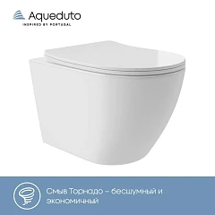Подвесной унитаз Aqueduto Ovo Plus 36,5*52 безободковый Tornado с крышкой-сиденьем микролифт белый глянцевый