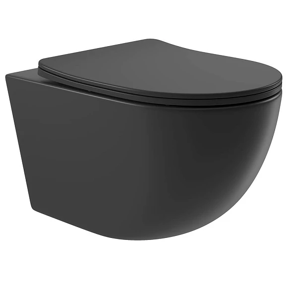 Подвесной унитаз Aqueduto Ovo 36*52,5 безободковый с крышкой-сиденьем микролифт черный матовый