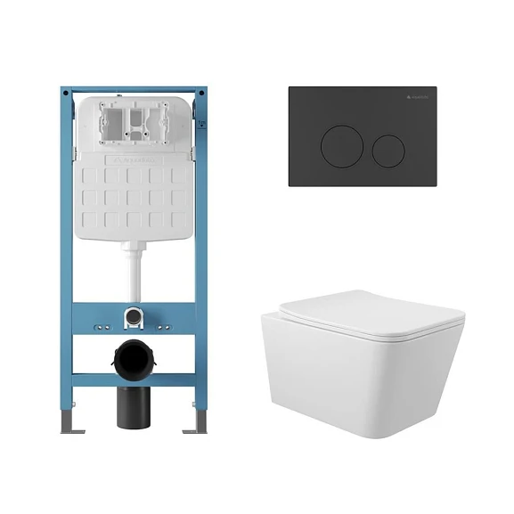 Комплект инсталляции Aqueduto Tecnica Novo с безободковым унитазом Macio белый глянец, клавиша смыва Circulo черная матовая
