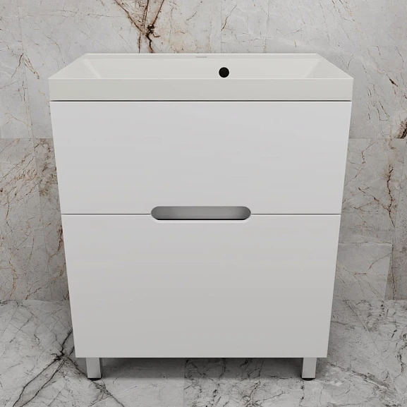 Тумба с раковиной Style Line Матис 70 напольная белая матовая (раковина Asti 70*45 жасмин)