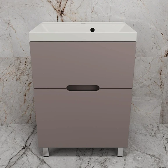 Тумба с раковиной Style Line Матис 60 напольная тауп темный (раковина Asti 60*45 жасмин)