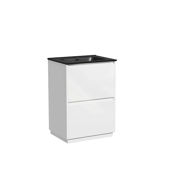 Тумба с раковиной Sancos Libra 60 напольная белый глянец (раковина Element CN7001MB черная матовая)