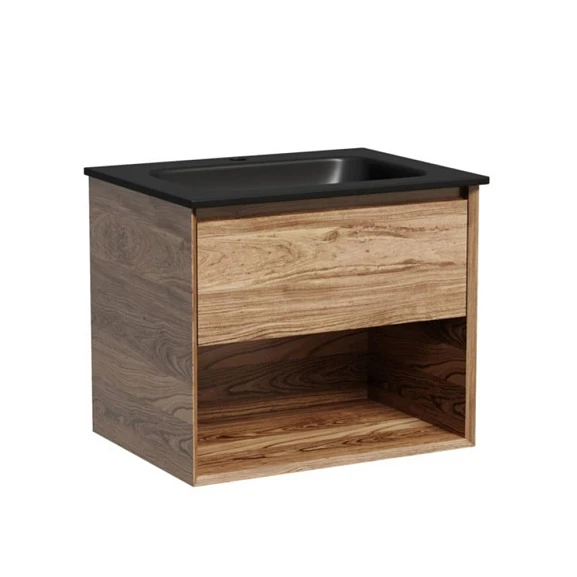 Тумба с раковиной Sancos Marmi 1.0 60 дуб чарльстон (раковина Grace CN7011MB черная матовая)