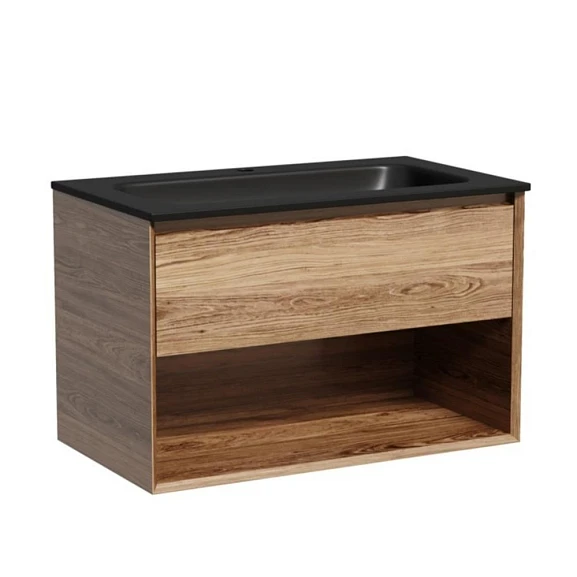 Тумба с раковиной Sancos Marmi 1.0 80 дуб чарльстон (раковина Grace CN7012MB черная матовая)