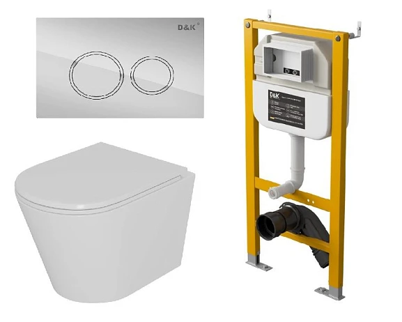 Комплект инсталляции D&K DI8050127 с безободковым унитазом Venice Торнадо, клавиша смыва Bayern хром