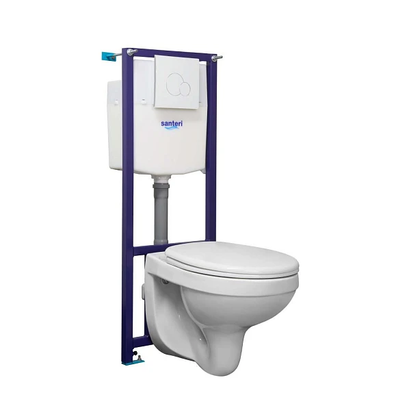 Комплект инсталляции Santeri Альфа комфорт (унитаз с крышкой-сиденьем микролифт + система инсталляции с белой клавишей смыва)