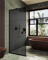 Душевая перегородка MaybahGlass 79*195 профиль черный матовый стекло графит без поддона