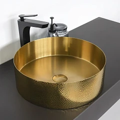 Накладная раковина Comforty нержавеющая сталь с рифленым бортом 40*40 брашированное золото
