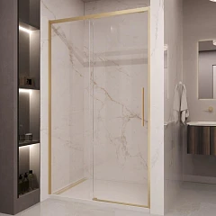 Душевая дверь в нишу Vincea Stella 140*200 стекло прозрачное профиль брашированное золото без поддона