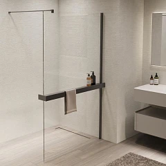 Душевая перегородка Vincea Walk-In 100*200 с полкой профиль вороненая сталь без поддона