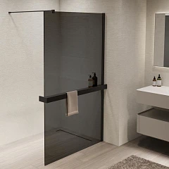 Душевая перегородка Vincea Walk-In 90*200 с полкой стекло тонированное профиль черный матовый без поддона