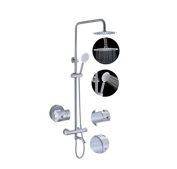 Душевая стойка Fashun A52426 с термостатом и изливом сатин