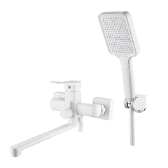 Смеситель Shevanik S9902C универсальный с душевыми аксессуарами белый матовый