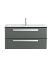 Тумба с раковиной Cezares Эко-Кер-Н/Eco-Cer-N 100 серо-зеленая матовая (раковина CZR-8073-100, ручки сатин)