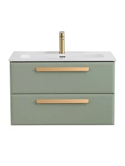 Тумба с раковиной Cezares Эко-Кер-Н/Eco-Cer-N 80 светло-зеленая матовая (раковина CZR-8073-80, ручки сатиновое золото)