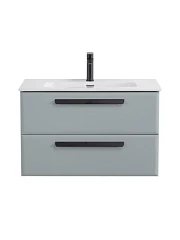 Тумба с раковиной Cezares Эко-Кер-Н/Eco-Cer-N 80 серо-голубая матовая (раковина CZR-8095-80, ручки черные)