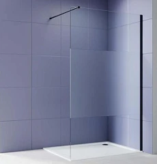 Душевая перегородка Aquatek Walk-in AQ.WI.120.3BL 120*200 с держателем L/R профиль черный, стекло прозрачное с матовой полосой без поддона