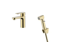 Смеситель Aquatek Ника AQ1812BG для раковины шлифованное золото с гигиеническим ручным душем